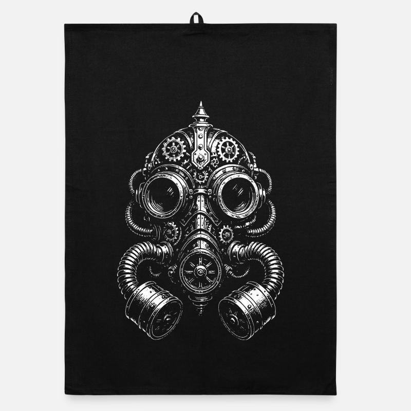 Steampunk Gas Mask Glyph Organic dish towel