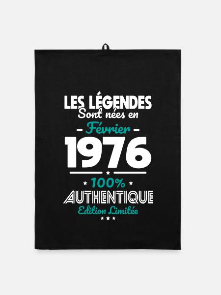 Anniversaire 50 ans - Légendes nées Février 1976 - Torchon bio - noir - Devant