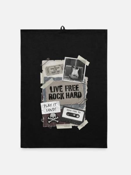 Live Free Rock Hard – Vintage-Rockmusik - Organic Geschirrtuch - Schwarz - Vorne
