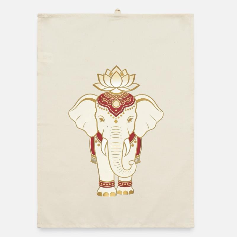 Éléphant mandala doré et lotus Torchon bio