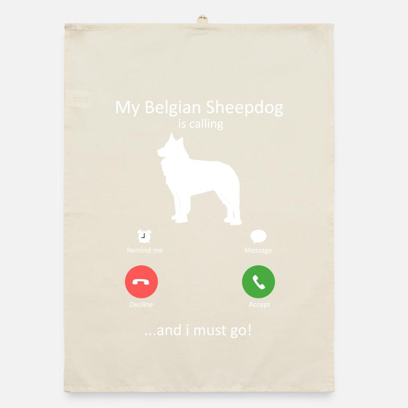 Belgian Sheepdog Is Calling Phone Screen Art Dog Organic dish towel