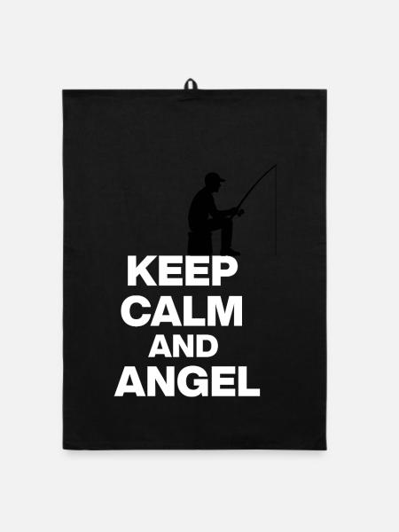 KEEP CALM AND ANGELN! ANGLER RUHE weiß - Organic Geschirrtuch - Schwarz - Vorne