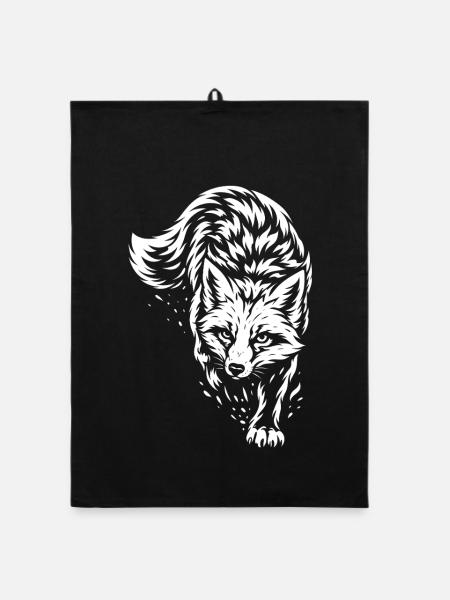 Tribal Fuchs – Wildes Waldtier Motiv - Organic Geschirrtuch - Schwarz - Vorne