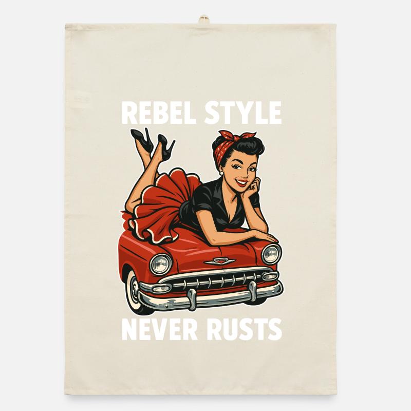 Rockabilly Pin-Up: Rebel Style Never Rusts Retro Organic dish towel