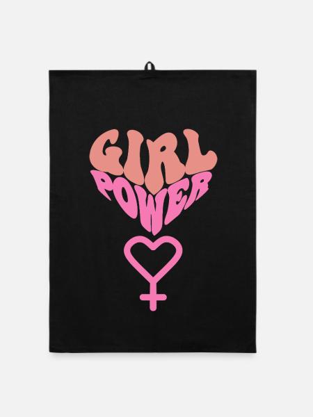 GIRL POWER – CŒUR DE FORCE ! ♀ SŒURS FILLES - Torchon bio - noir - Devant