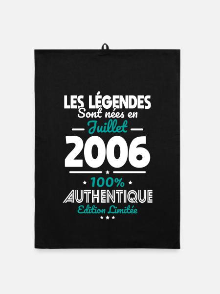 Anniversaire 20 ans - Légendes nées Juillet 2006 - Torchon bio - noir - Devant