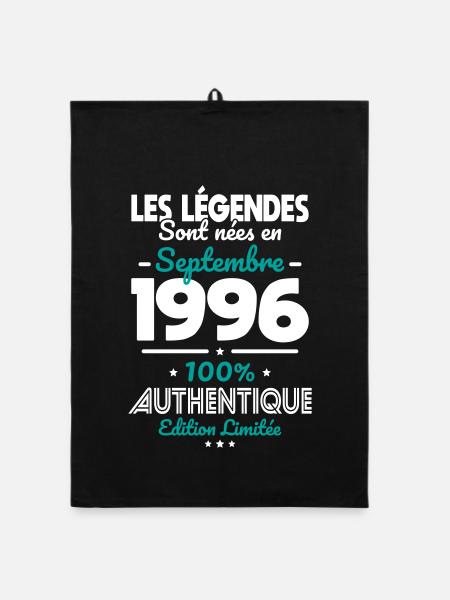 Anniversaire 30 ans - Légendes nées Septembre 1996 - Torchon bio - noir - Devant