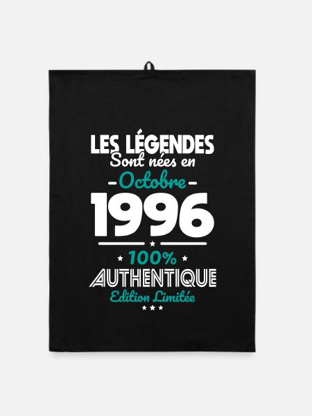 Anniversaire 30 ans - Légendes nées Octobre 1996 - Torchon bio - noir - Devant