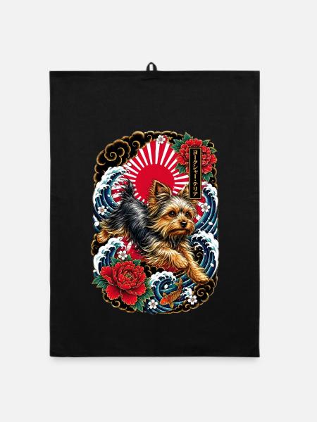 Yorkshire Terrier im Japan Tattoo Stil - Organic Geschirrtuch - Schwarz - Vorne