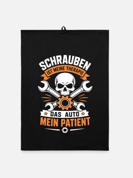 Schrauben ist meine Therapie Autoschrauber - Organic Geschirrtuch - Schwarz - Vorne