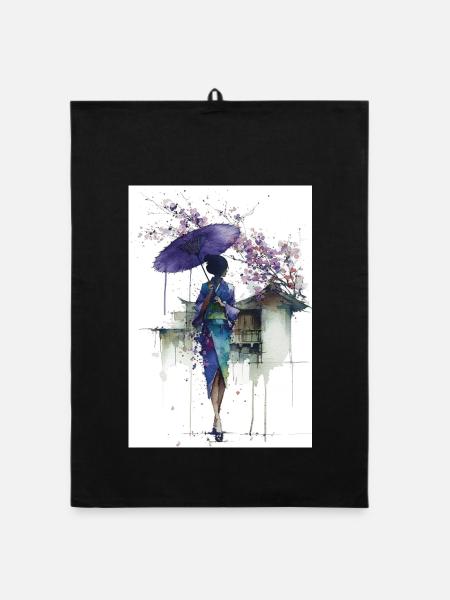 Urban Kimono Under Umbrella - Organic dish towel - black