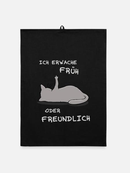 Ich erwache früh oder freundlich - Organic Geschirrtuch - Schwarz - Vorne