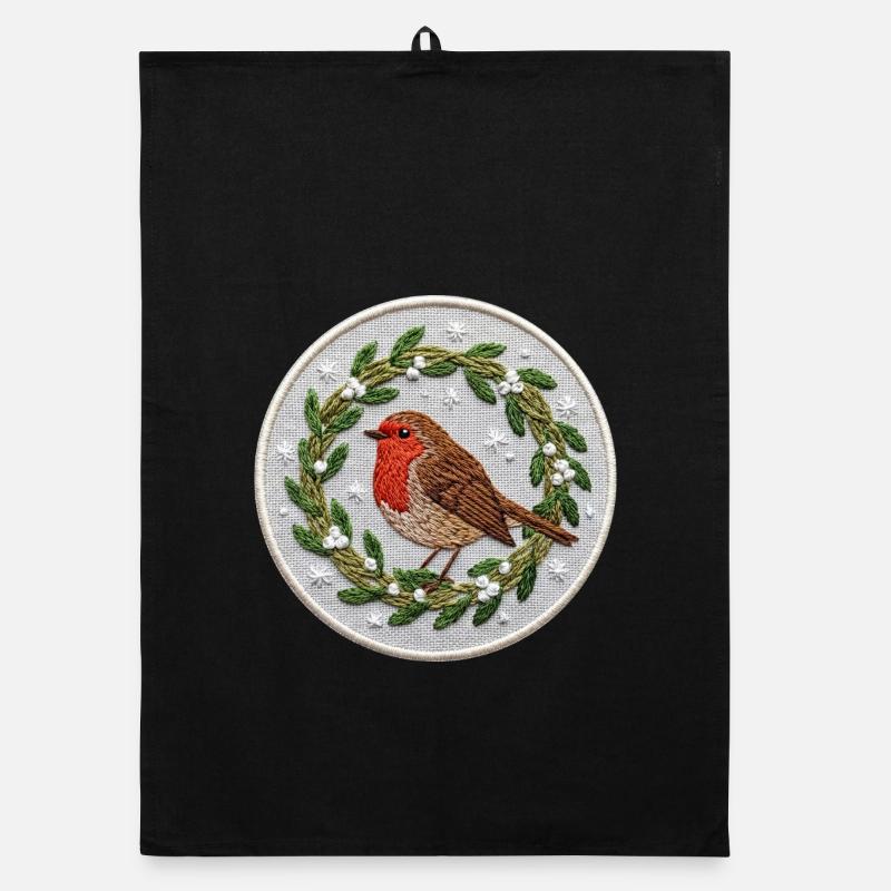 Robin mistletoe Christmas (printed) Organic dish towel