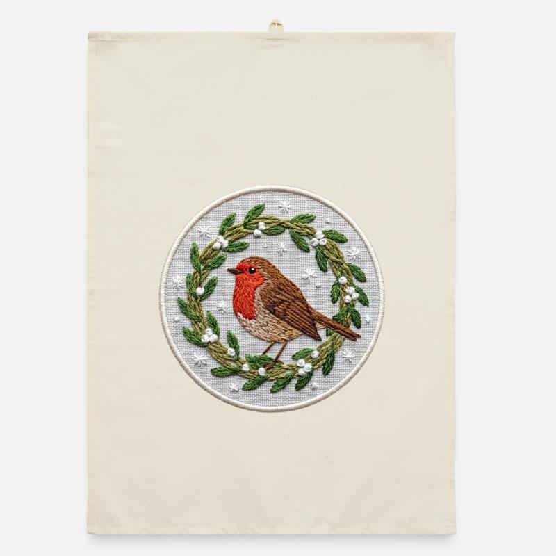 Noël de gui en merle (imprimé) Torchon bio