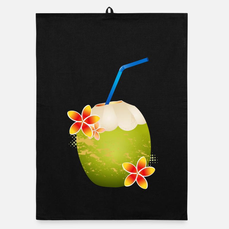 Coconut cocktail decorated with flower & drinking straw Organic dish towel