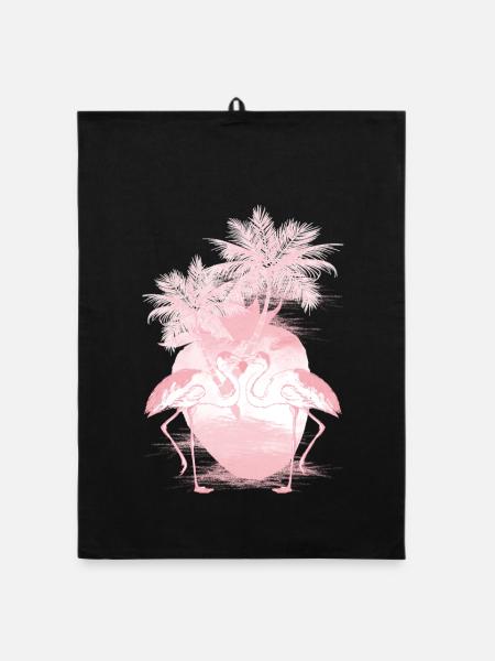 Palm Flamingos Summer Pink - Organic dish towel - black - Front