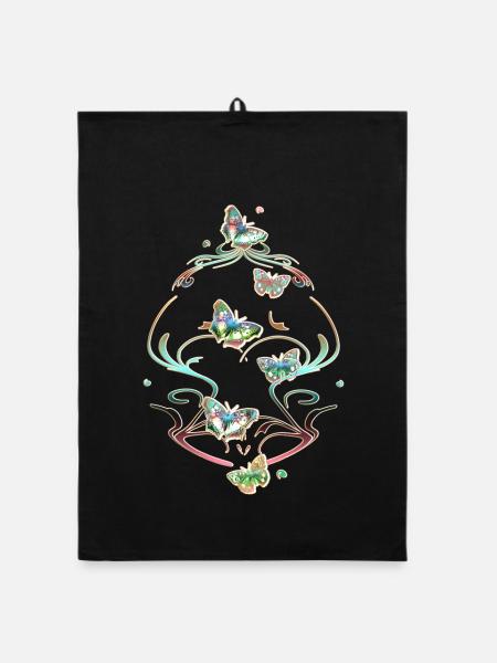 Butterflies Tendrils Ornaments Patterns - Organic dish towel - black - Front