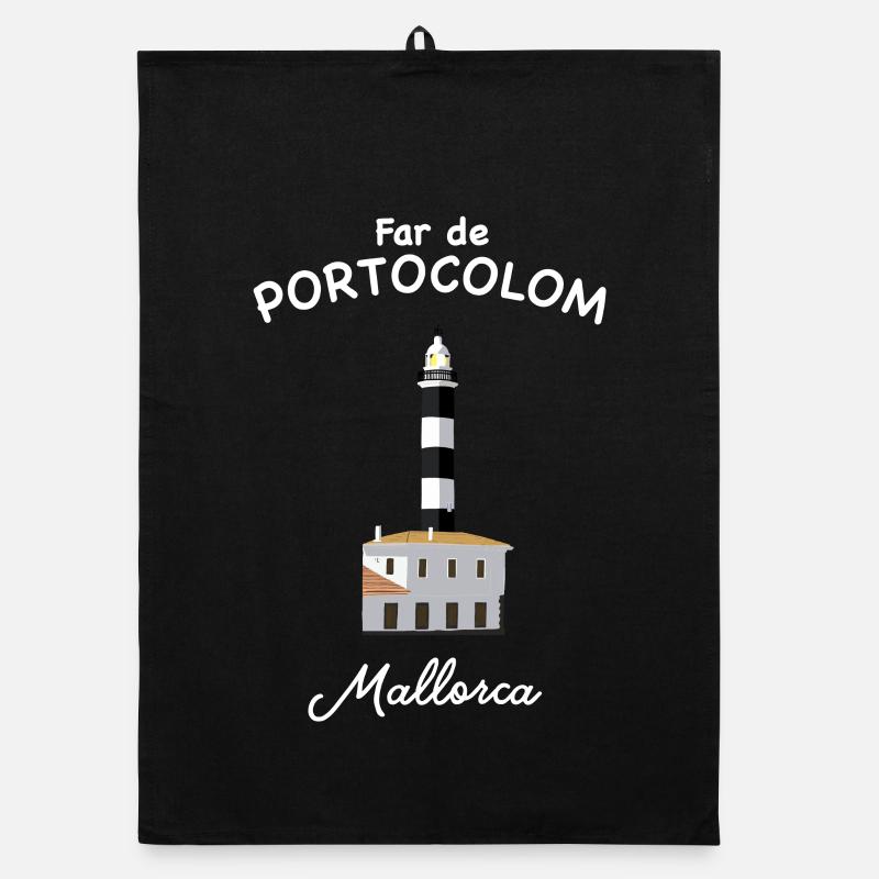 Mallorca, Portocolom, Leuchtturm - Organic Geschirrtuch - Schwarz