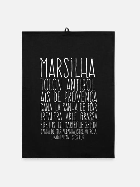 Marsilha Marseille en provencal - Torchon bio - noir - Devant