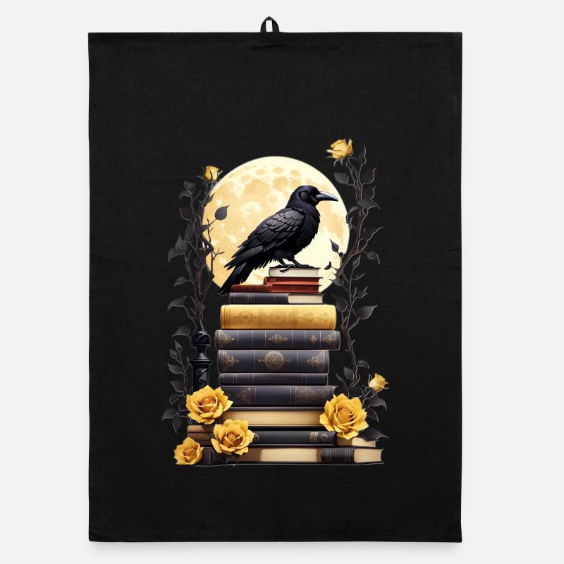 Pile de livres avec corbeau Torchon bio