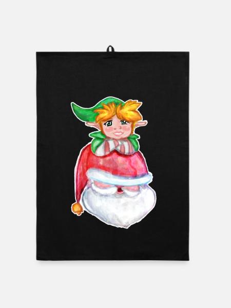 Kawaii Santa & Elf - Organic Geschirrtuch - Schwarz - Vorne