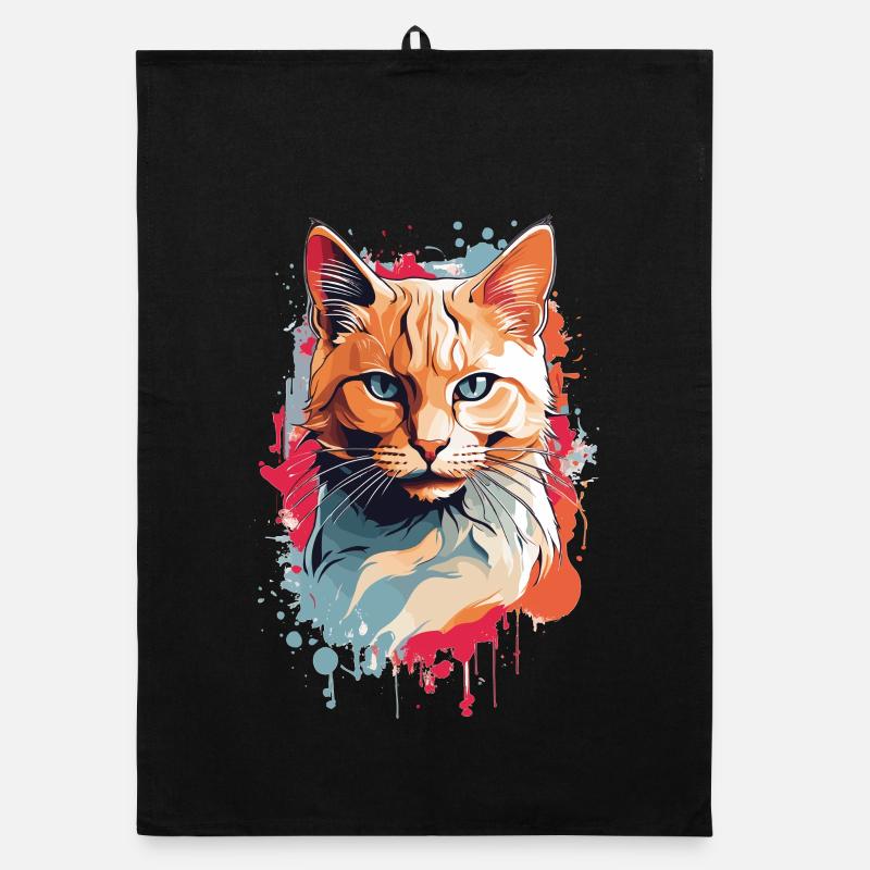 Cute tricolor cat Organic dish towel