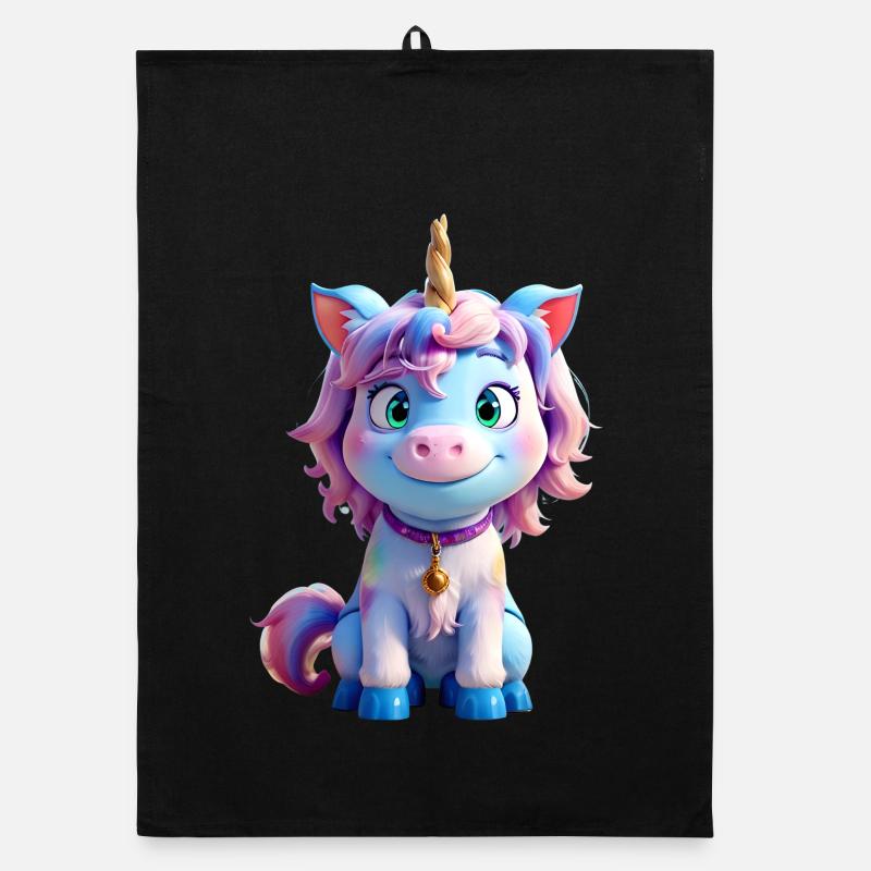 Buntes 3D-Einhorn - Organic Geschirrtuch - Schwarz
