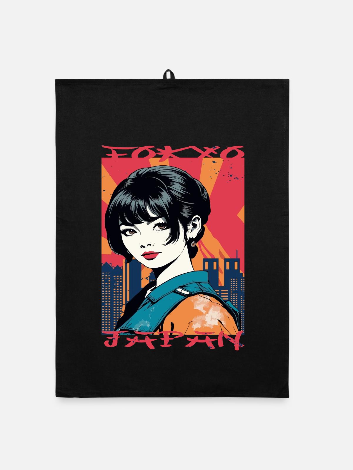 Tokyo, Japon - Torchon bio - noir - Devant