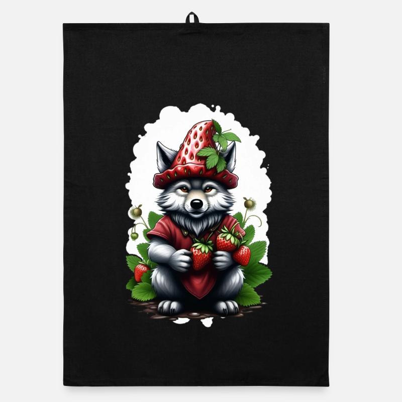 Wolf Erdbeere 2 Organic Geschirrtuch