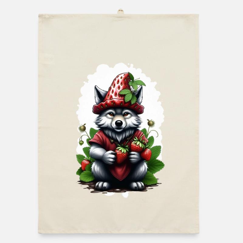Wolf Erdbeere 2 Organic Geschirrtuch
