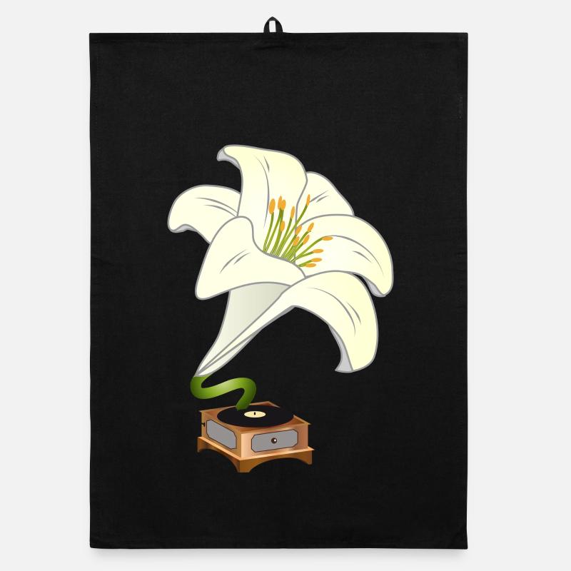 Le lys comme gramophone – Design floral nostalgique Torchon bio