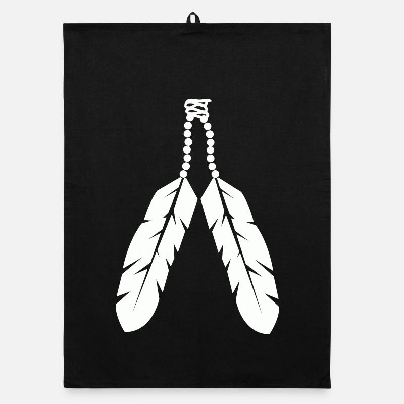 Indigenous feather pendant design Organic dish towel