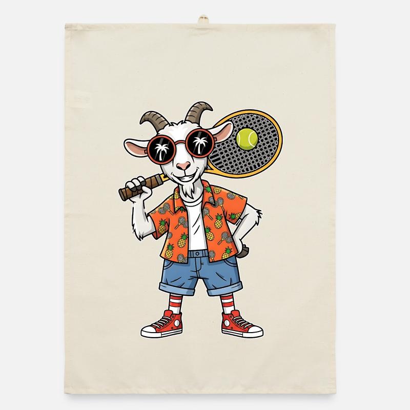 Cool Tennis Goat With Racket Summer Vibes Organic dish towel
