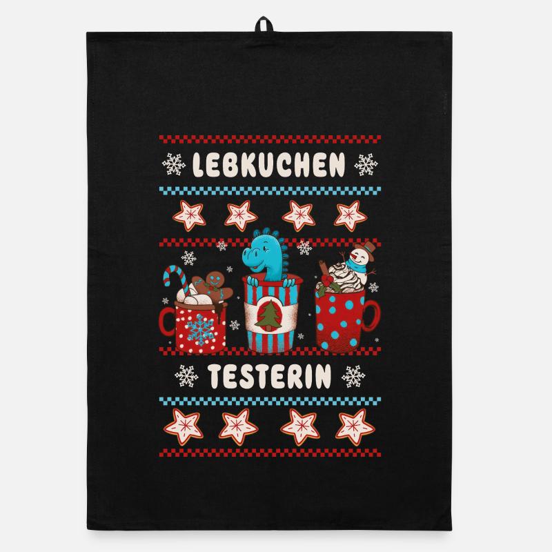 Weihnachten Lebkuchen Testerin mit Dino Organic Geschirrtuch