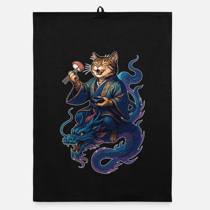 Sushi Katze getigert Kimono Drache Geschenk Organic Geschirrtuch