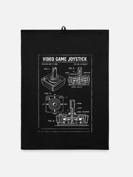Retro Joystick Blueprint - Organic dish towel - black - Front