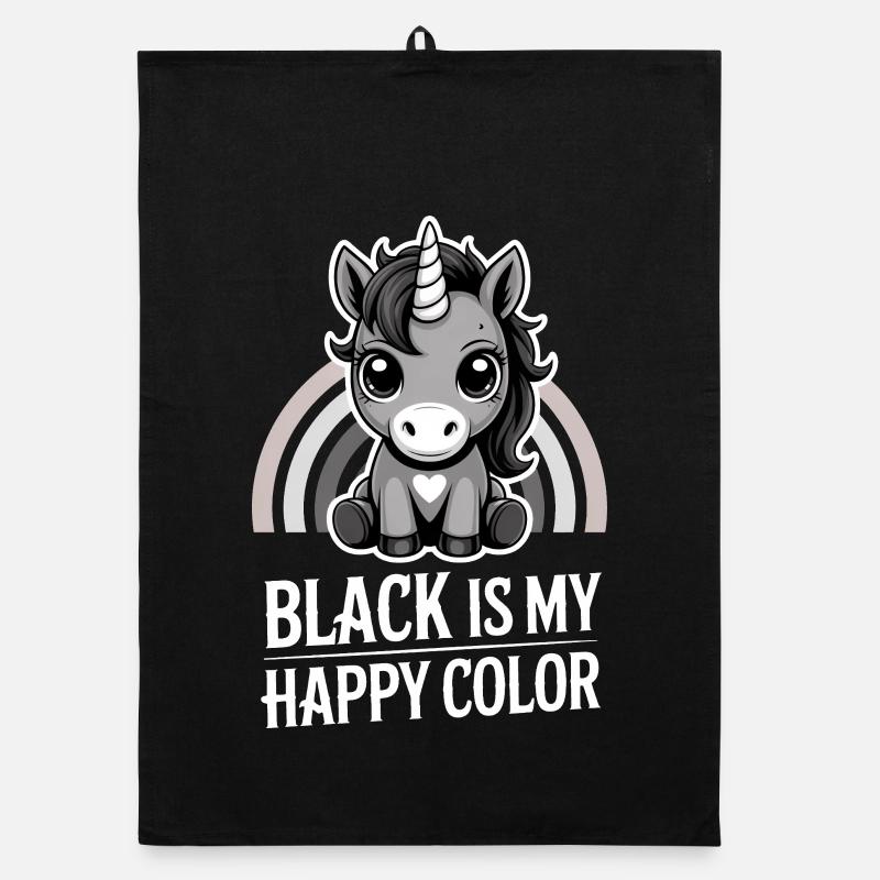 Gris licorne arc-en-ciel : Le noir est ma couleur joyeuse Torchon bio