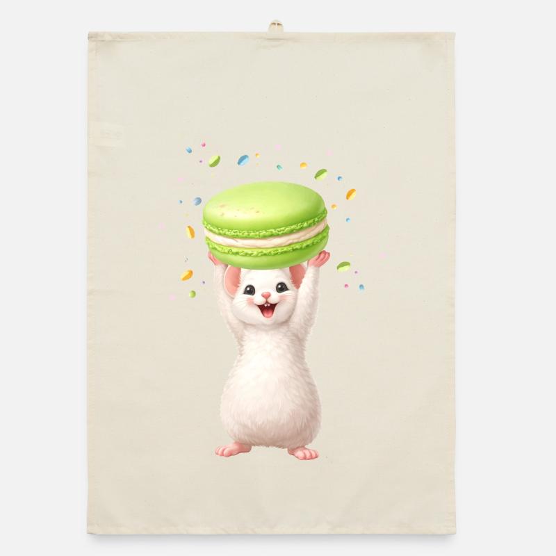 Une souris mignonne avec un macaron vert Torchon bio