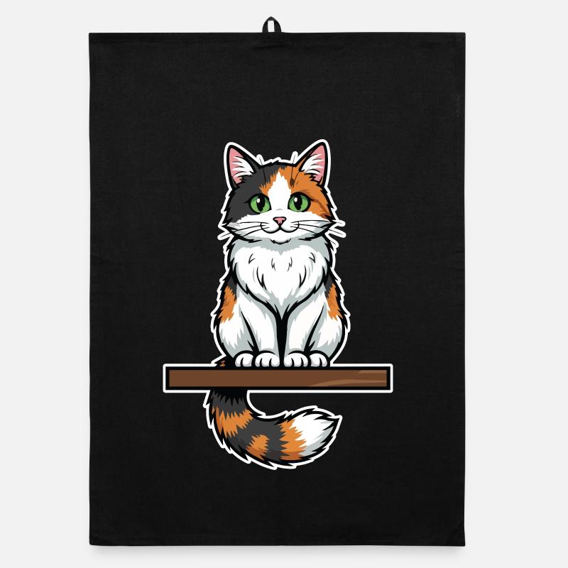 Chat Calico Mignon Assis Portrait Vintage Torchon bio