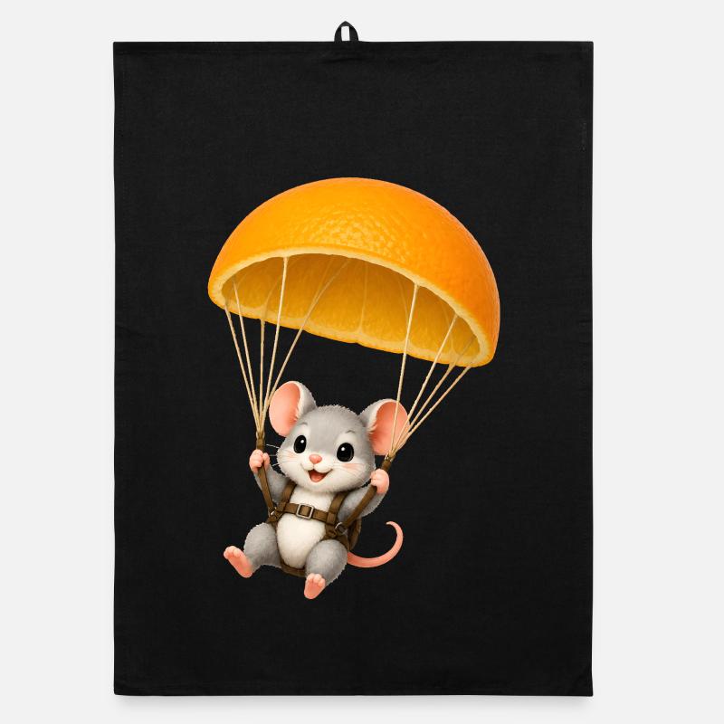 Cute Mouse with Orange Parachute Kawaii Motif Organic dish towel