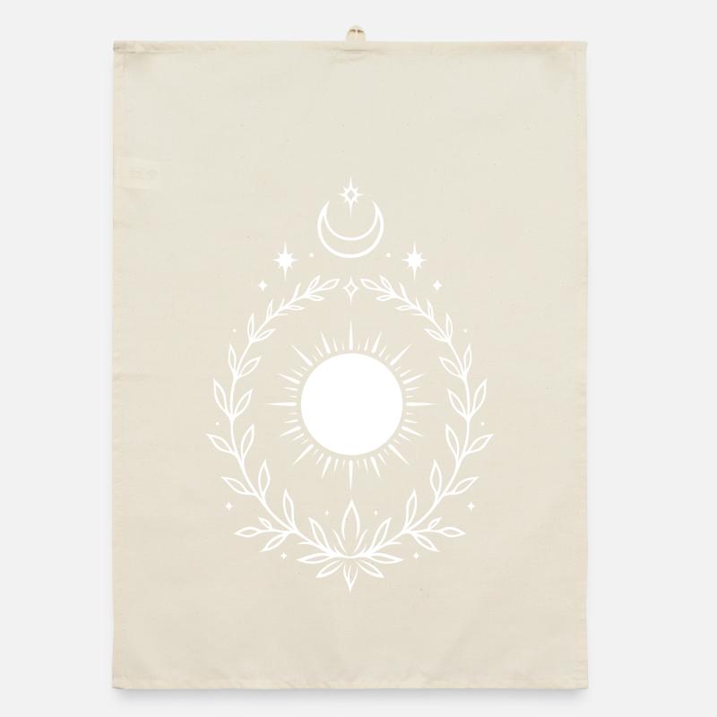 Soleil du solstice d’été – Symbole de la Lune et des Étoile Torchon bio