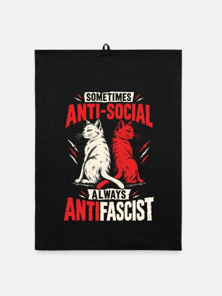 Antifascist Cats – Sometimes Antisocial - Organic Geschirrtuch - Schwarz