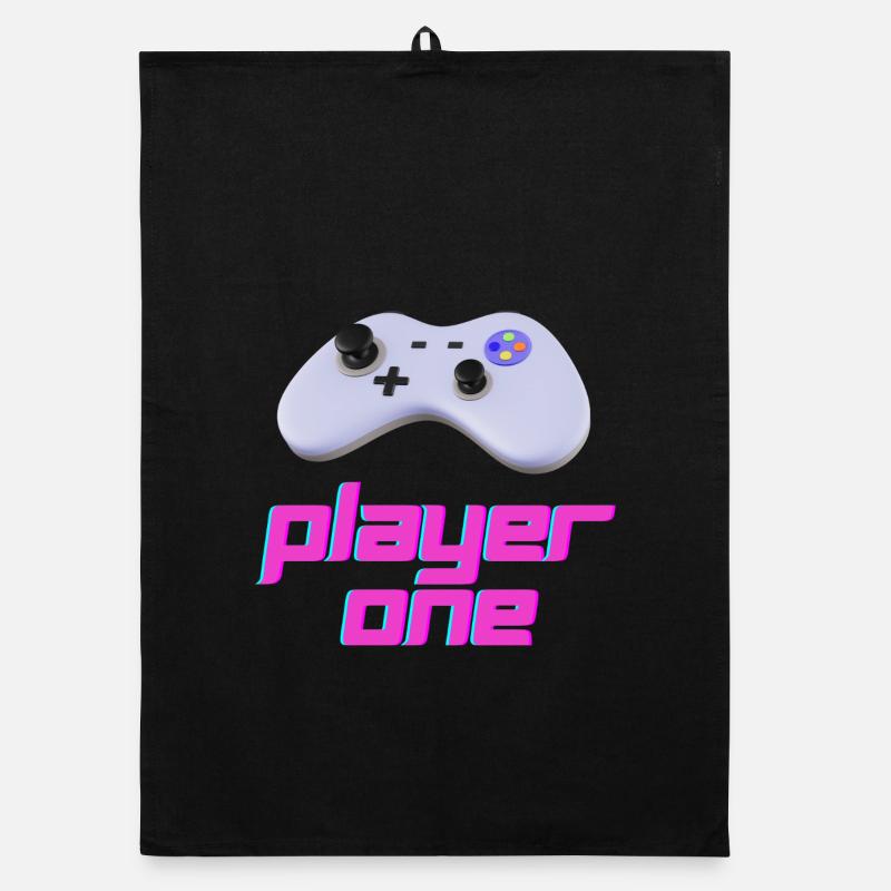 Neon Retro Controller Player One - Organic dish towel - black
