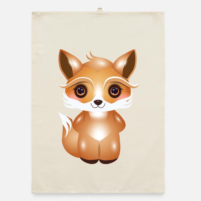 cute fox in kawaii comic style Organic dish towel