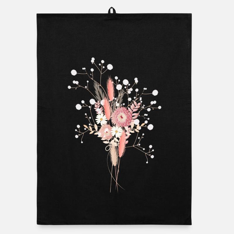 Bouquet de fleurs séchées avec illustration de l’haleine de bébé Torchon bio