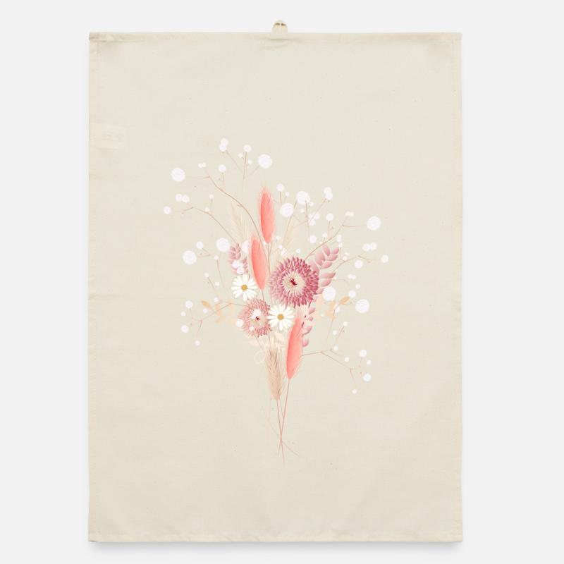 Bouquet de fleurs séchées avec illustration de l’haleine de bébé Torchon bio