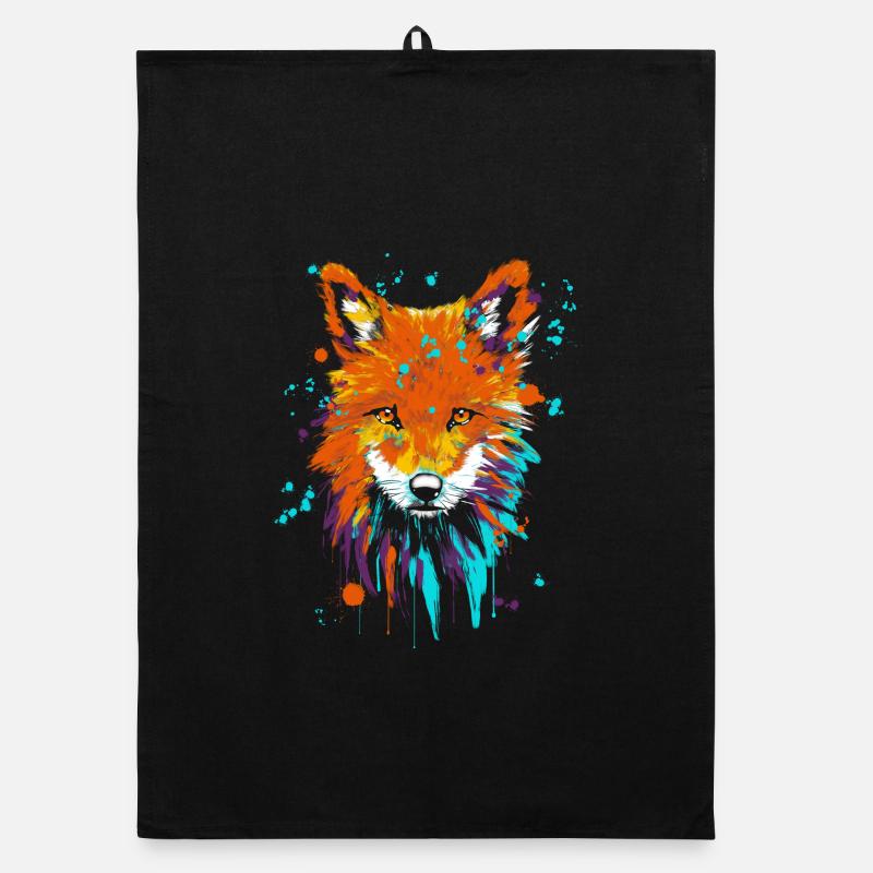 Fox Oil Paint Screen Print Organic dish towel