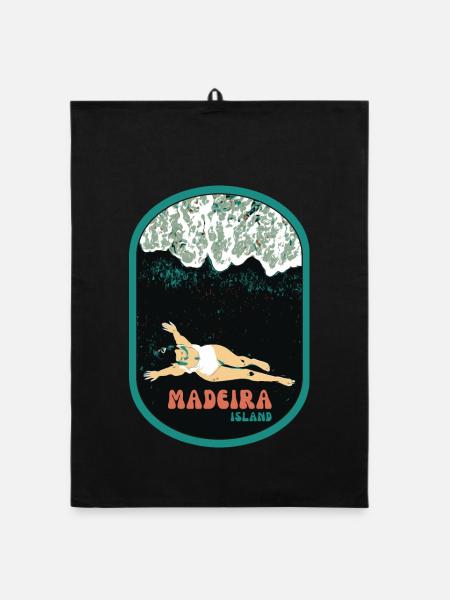 Illustration Badestrand mit schwarzem Sand, Madeira - Organic Geschirrtuch - Schwarz - Vorne