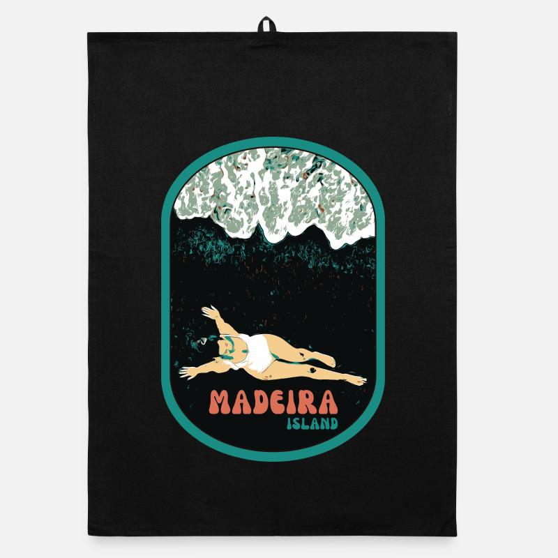 Illustration Badestrand mit schwarzem Sand, Madeira Organic Geschirrtuch
