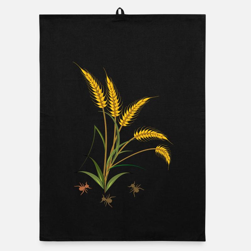 Kornähren mit Ameisen - Organic Geschirrtuch - Schwarz